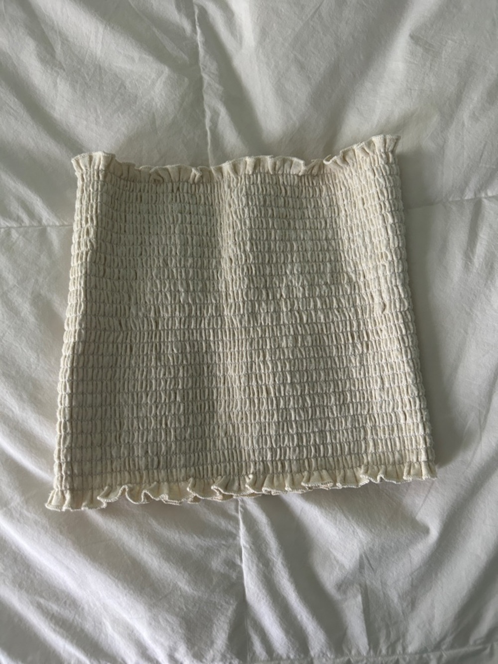 Brandy Melville Cream Smocked Tube Top with Ruffle Trim